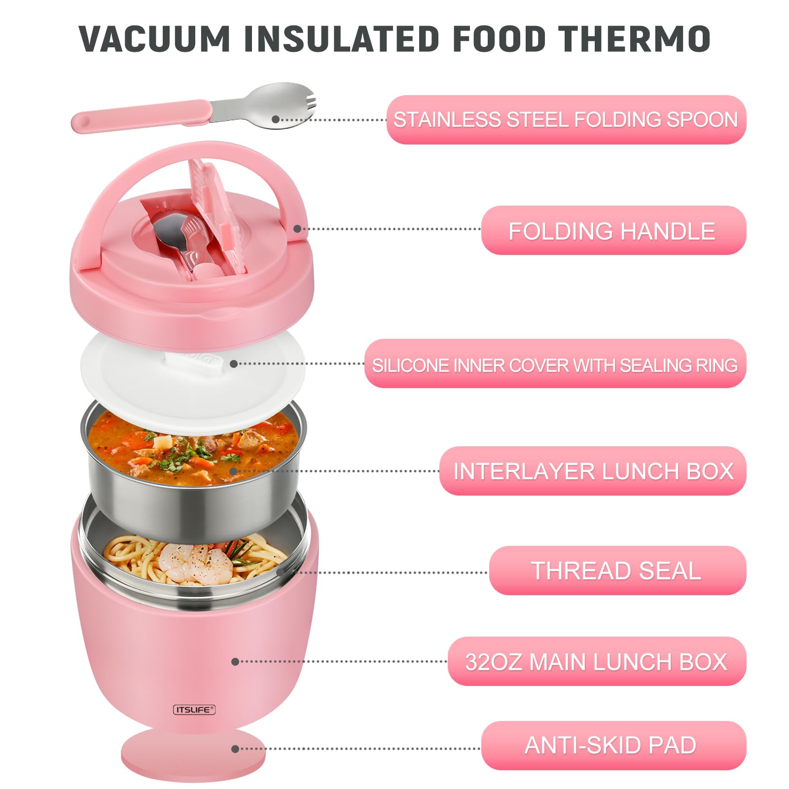 Itslife Soup Thermo seal-washer leak-proof design keeps contents secure during transport.