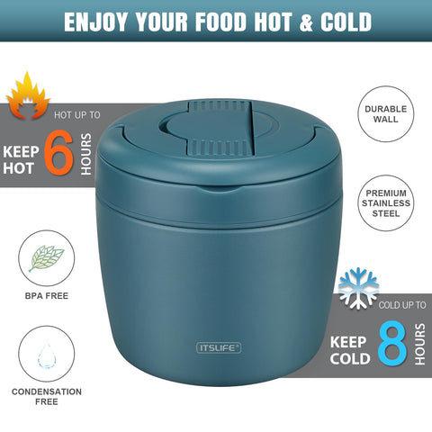 Itslife Soup Thermo teal leak-proof cap prevents spills during transport.