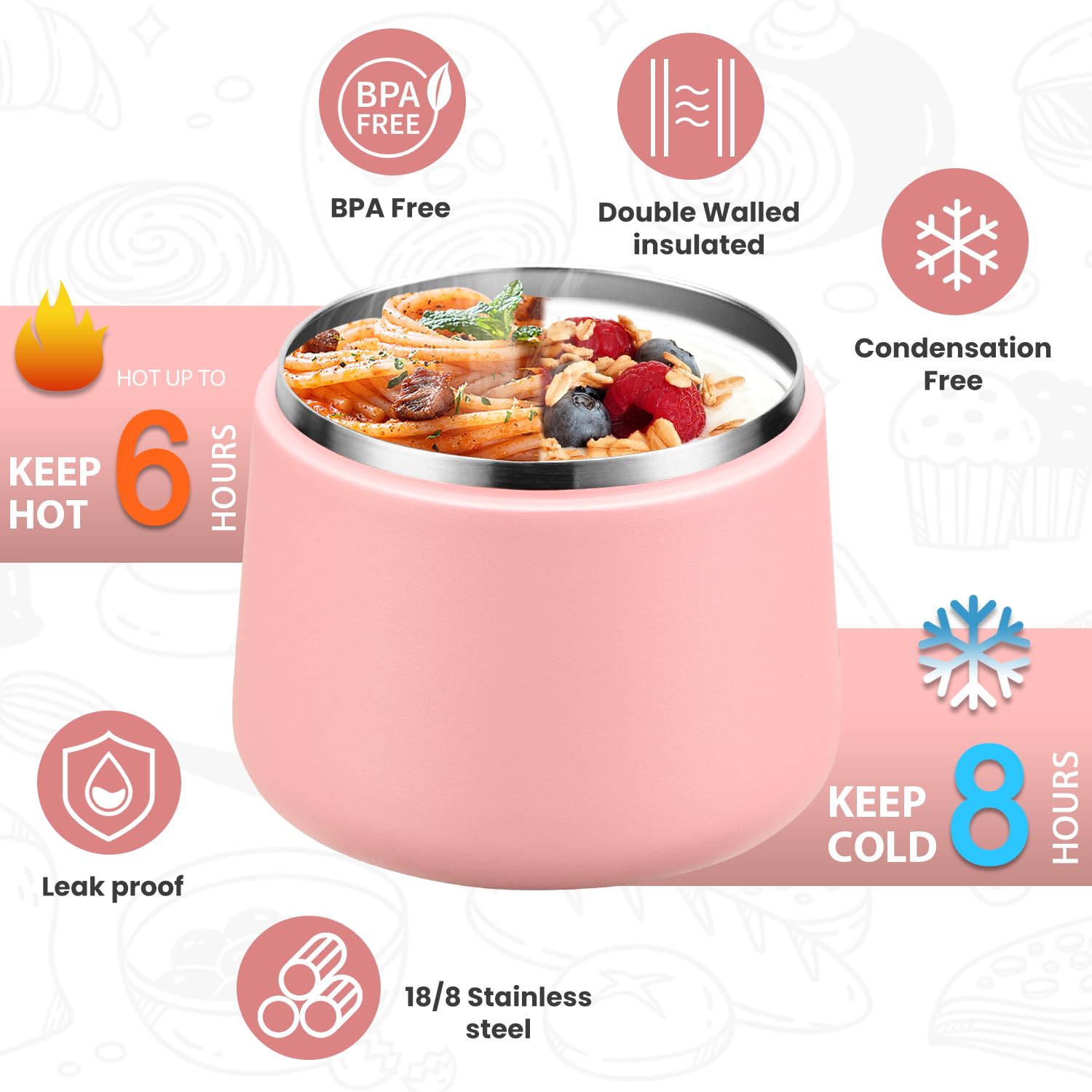 Itslife Soup Thermo wide-mouth 14oz eases filling and cleaning.
