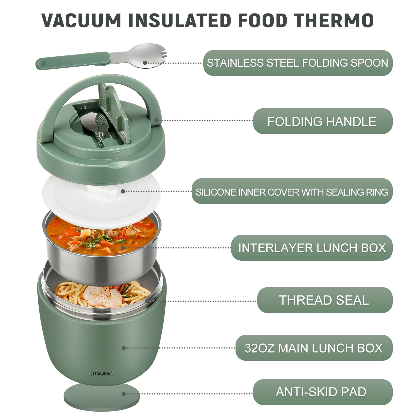 Itslife wide-mouth food jar enables easy filling and thorough cleaning.