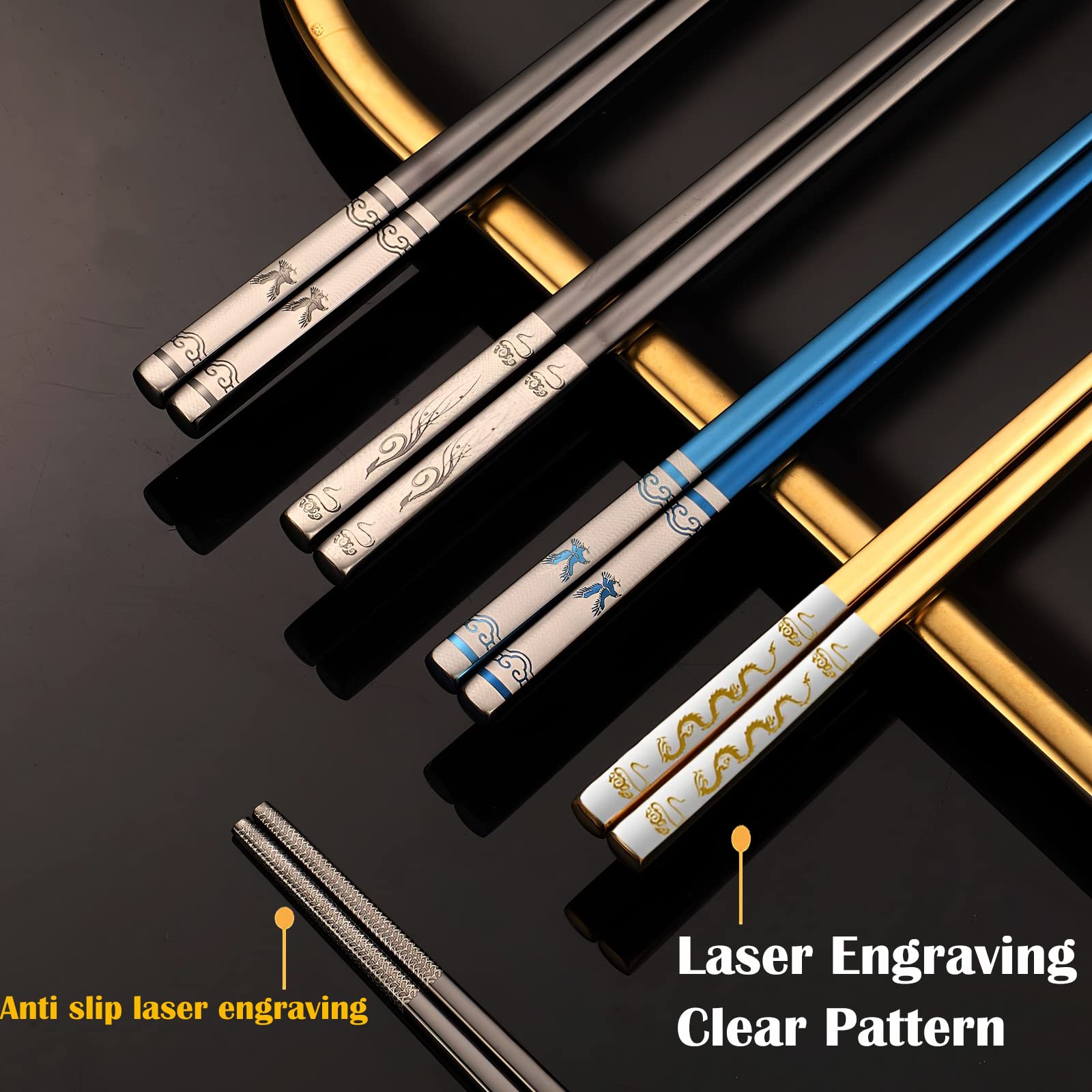 ITXIYC titanium-plated chopsticks with case, long-lasting shine and strength.