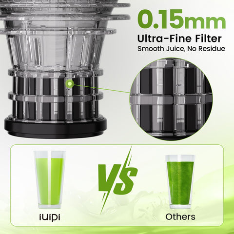 IUIPI slow juicer with auto pulp ejection system keeping counters tidy