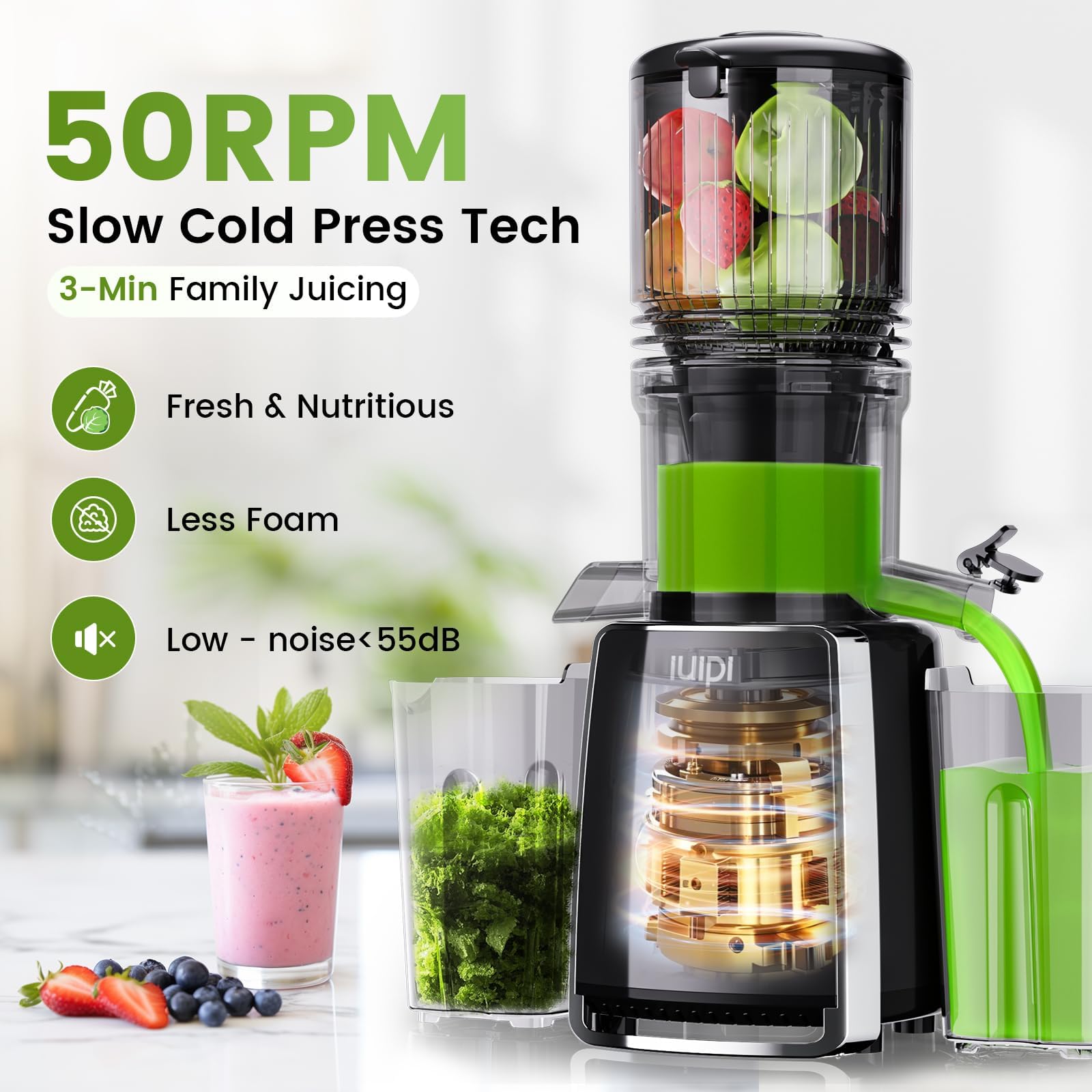 IUIPI BPA-free juicer design for safe, clean juicing