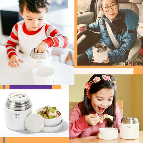 iUwe insulated lunch jar 316L steel keeps kids' snacks safe and warm.
