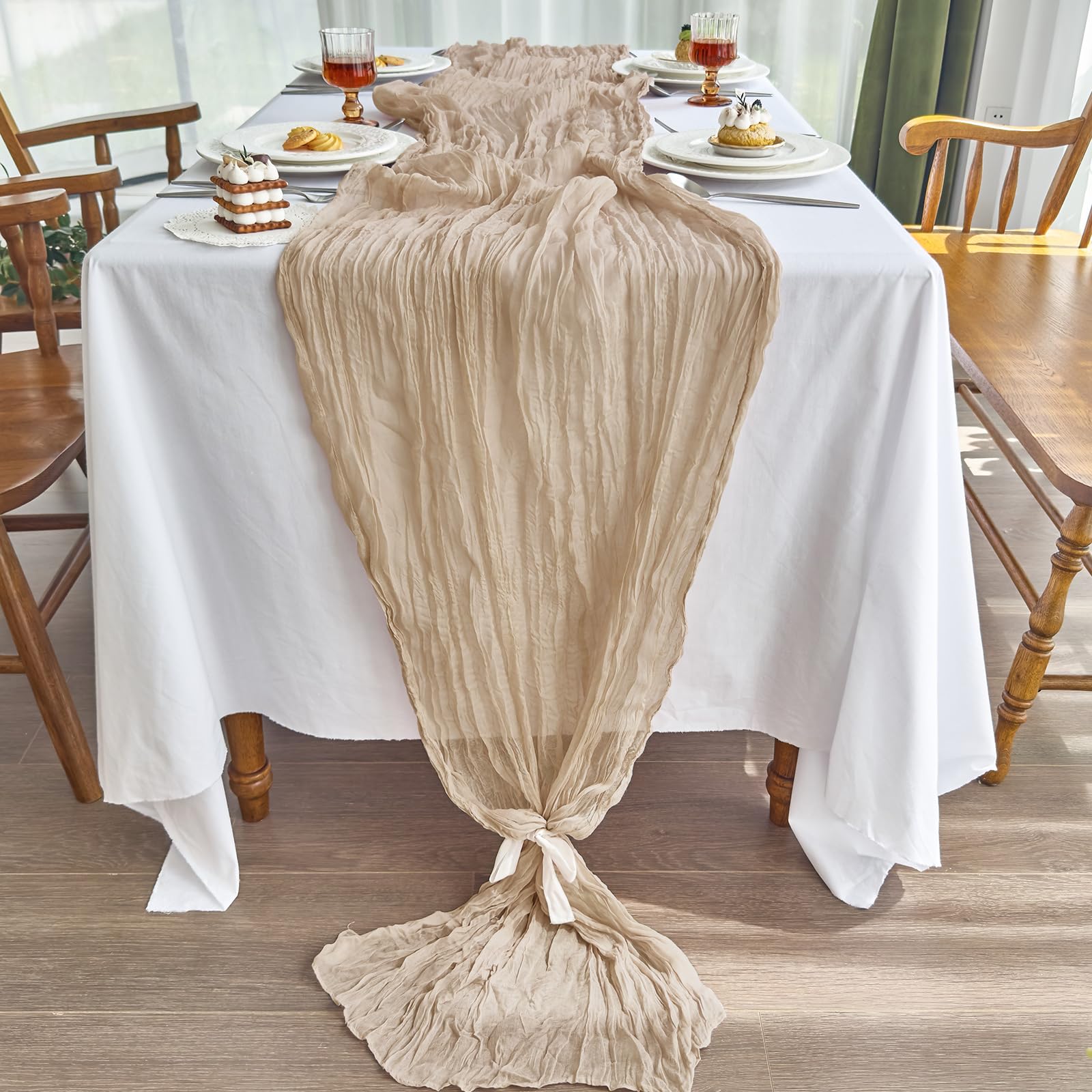 IVAPUPU cheesecloth table runner 10ft nude bridal shower romantic setup