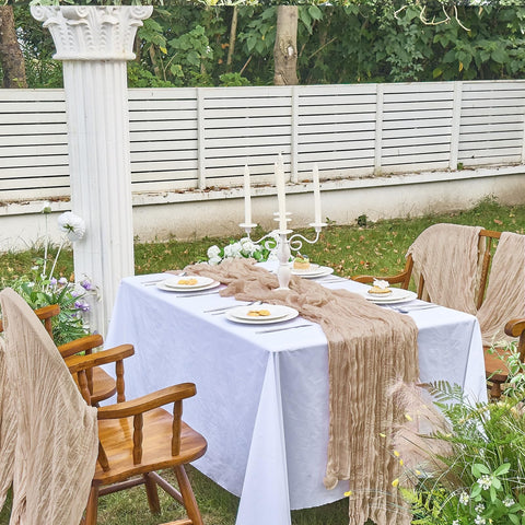 IVAPUPU cheesecloth table runner 10ft nude Christmas table charm