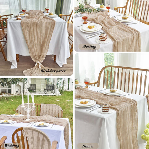 IVAPUPU cheesecloth table runner 10ft nude Thanksgiving warmth