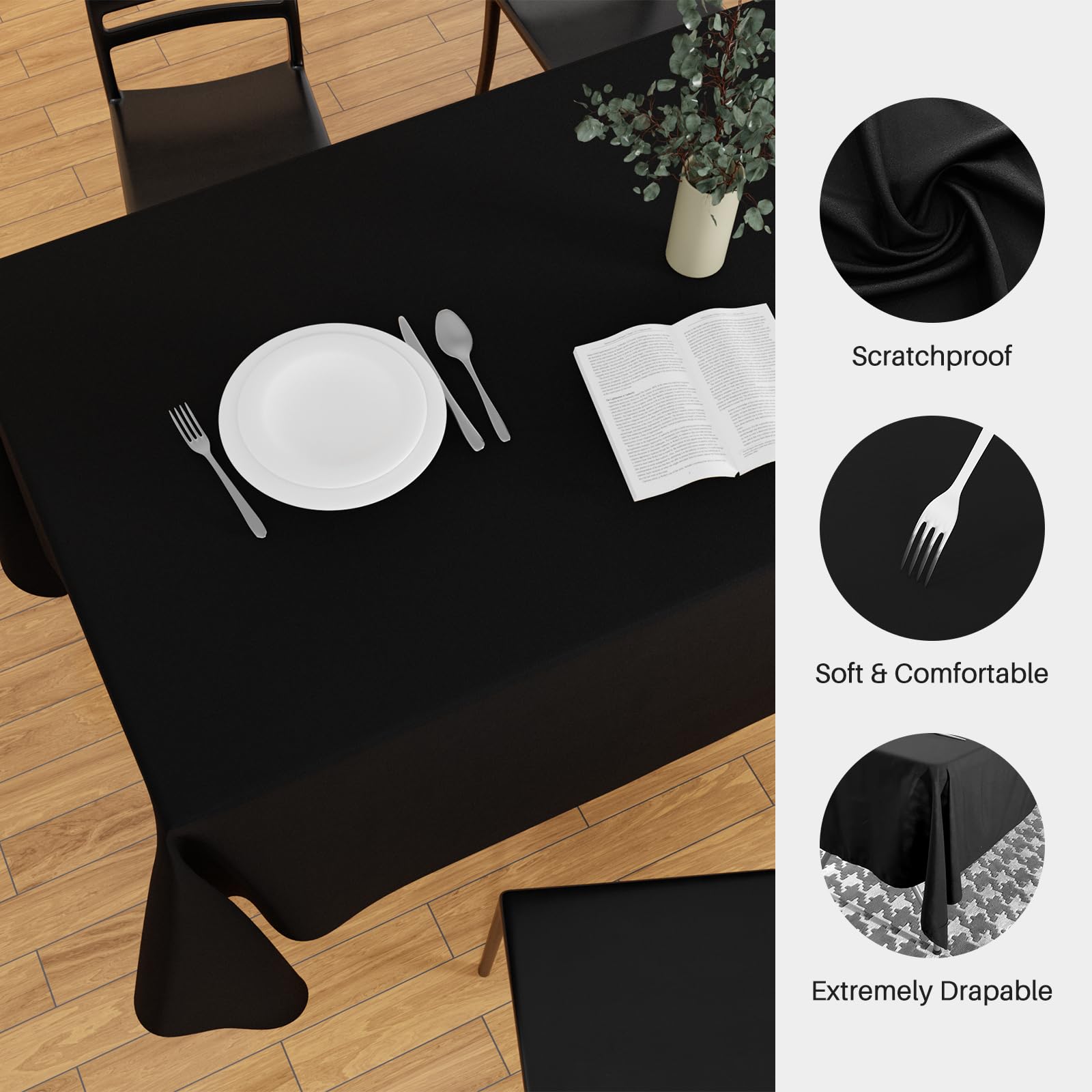 IVAPUPU rectangular tablecloth 70x120 inch black draping over long table