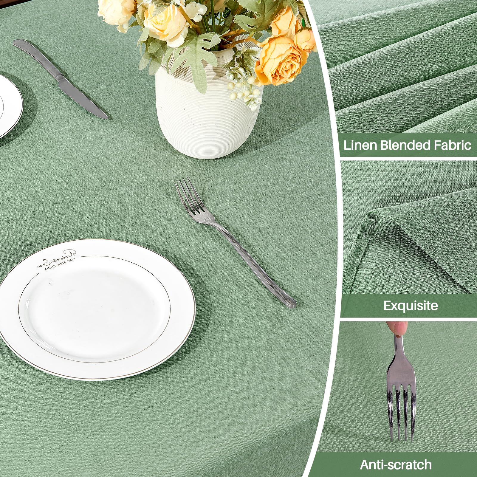 IVAPUPU waterproof wipeable sage green rectangle tablecloth on dining setup