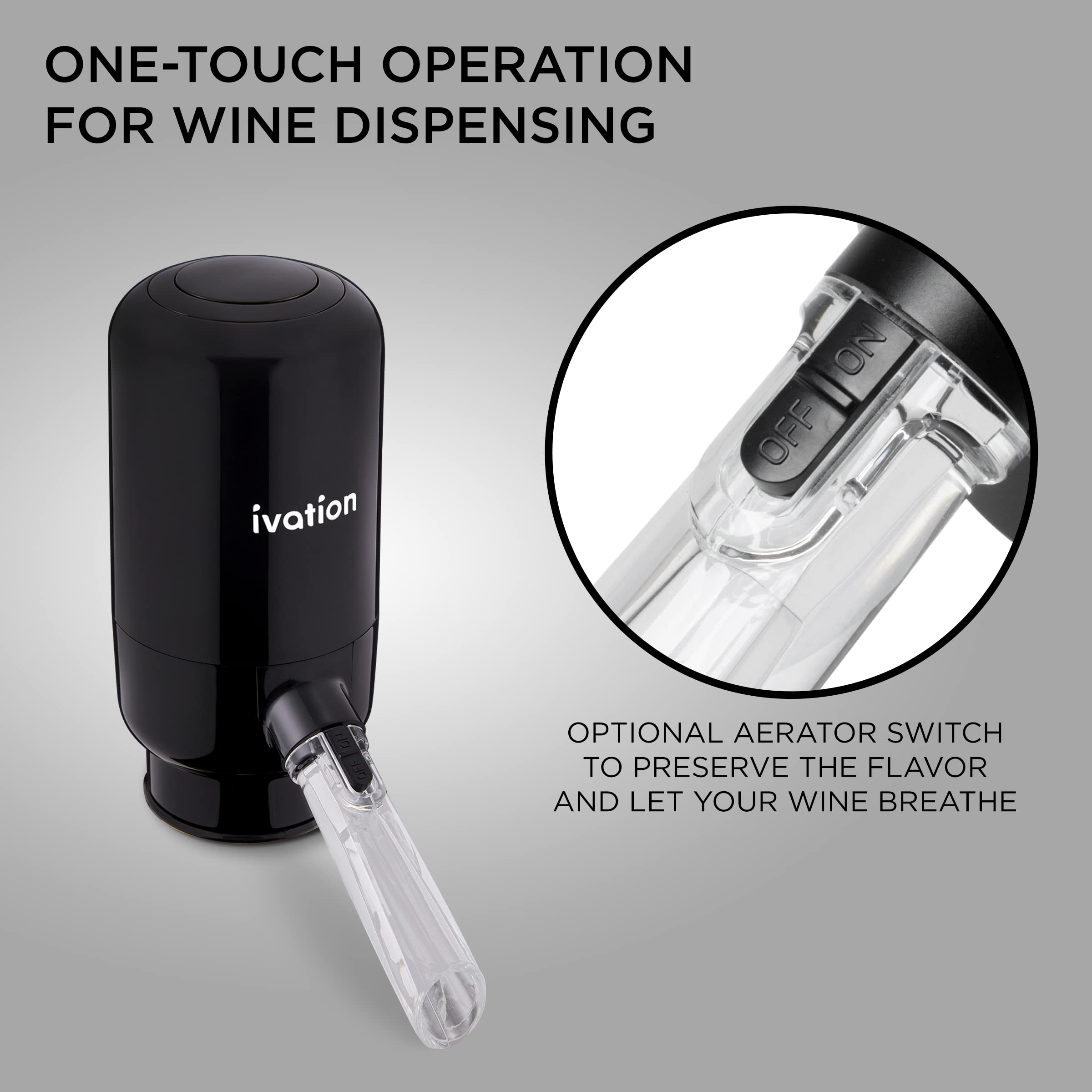Ivation battery-powered dispenser provides cordless, convenient wine service.