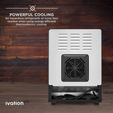 Ivation interior soft LED lighting highlights bottles without glare.