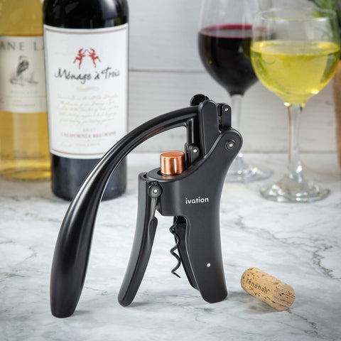 Ivation bottle opener soft bottleneck grip offers comfortable leverage during cork removal.