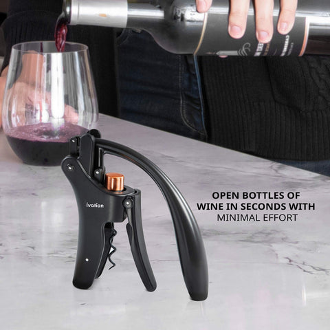 Ivation standing corkscrew rests upright for display and quick access.