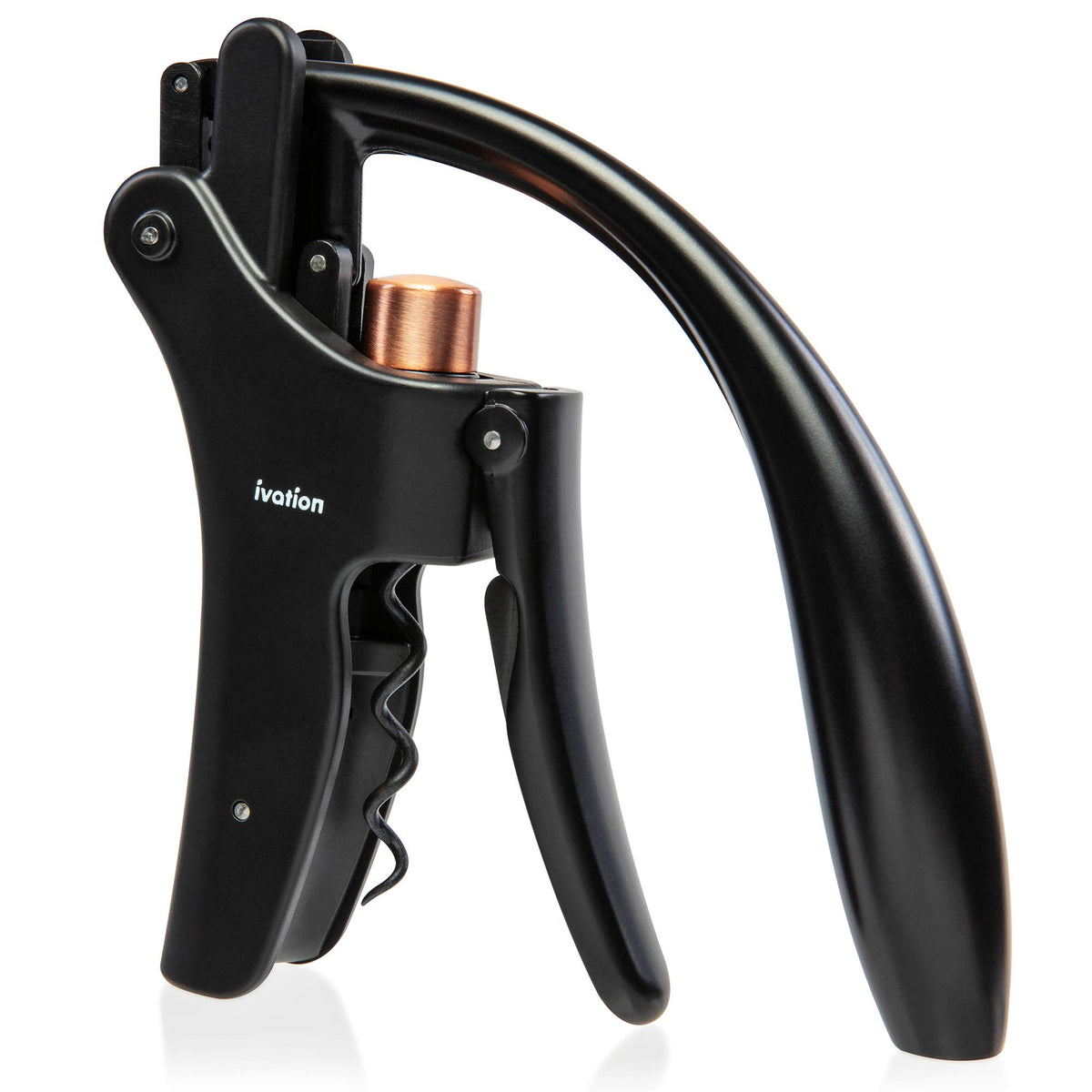 Ivation wine bottle opener standing vertical design enables easy cork removal on any surface.