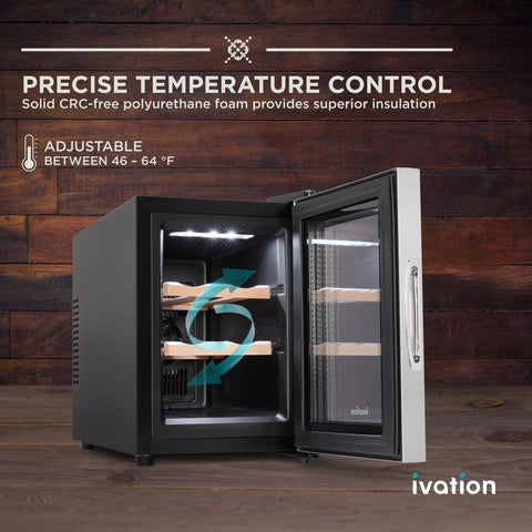 Ivation wine cooler front view shows a digital temperature display for precise control.