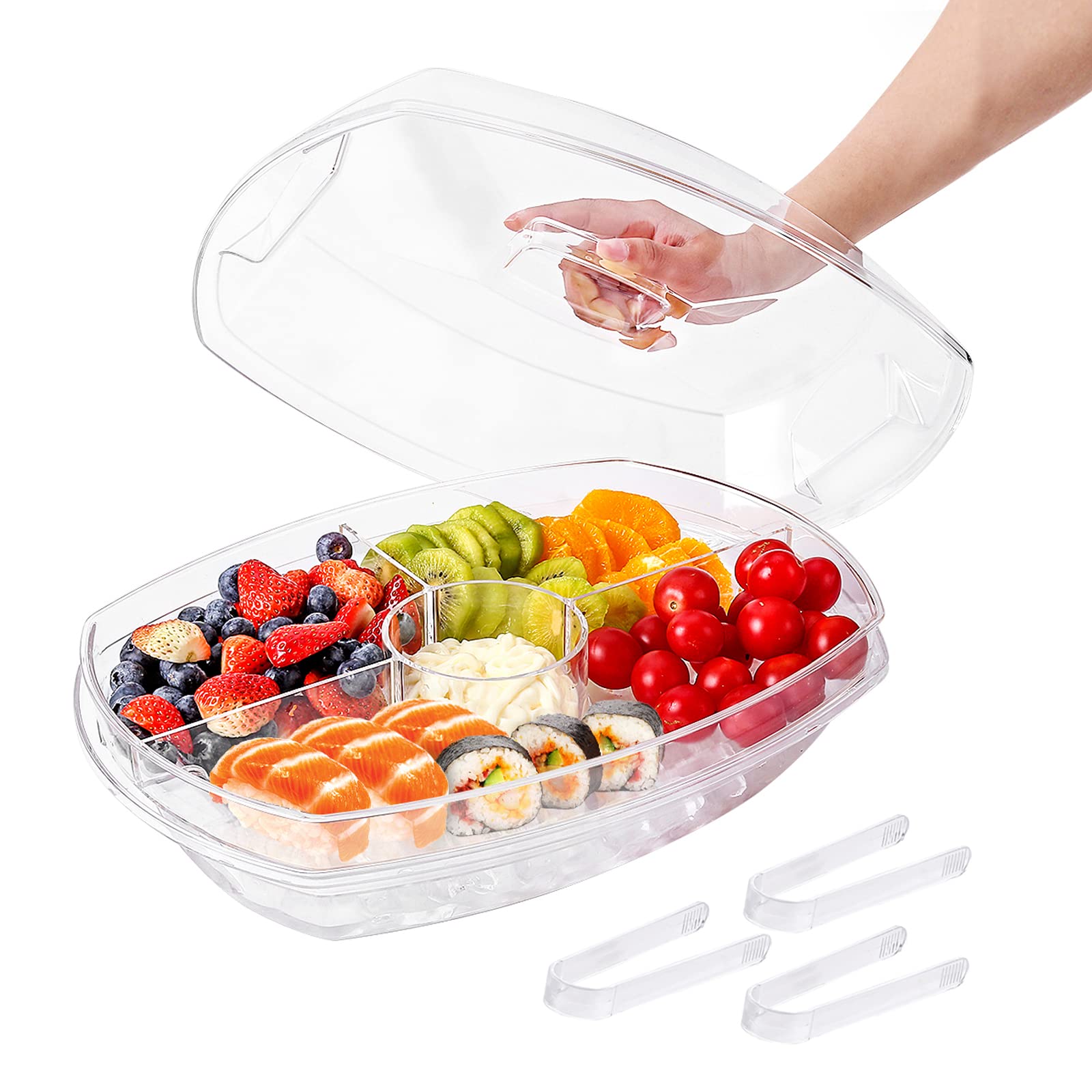IVYHOME 3-Tier Chilled Tray with Lid keeps appetizers fresh and organized.