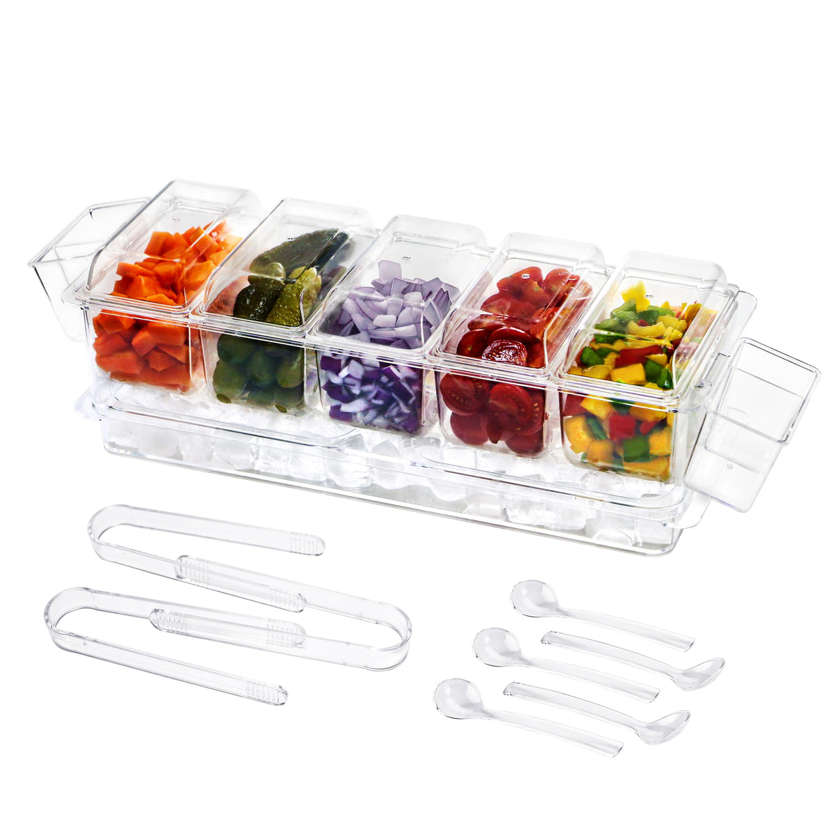 IVYHOME chilled condiment server front view showing organized setup for a party