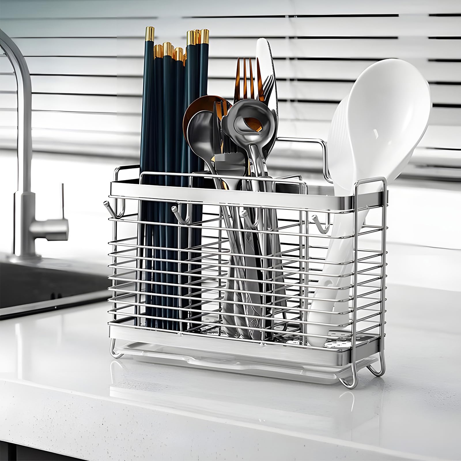 Drain tray from IWNTWY utensil rack catches water and keeps counters dry.