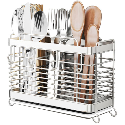 IWNTWY utensil holder on a countertop with a draining rack for quick air drying.