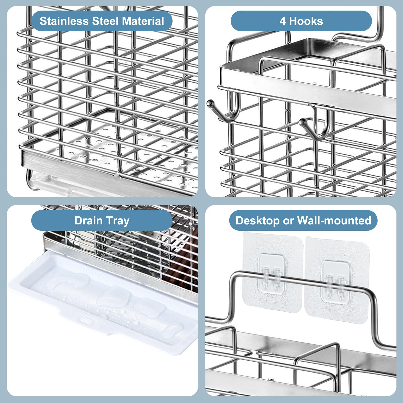 IWNTWY wall-mount utensil rack showing space-saving design in sleek silver.