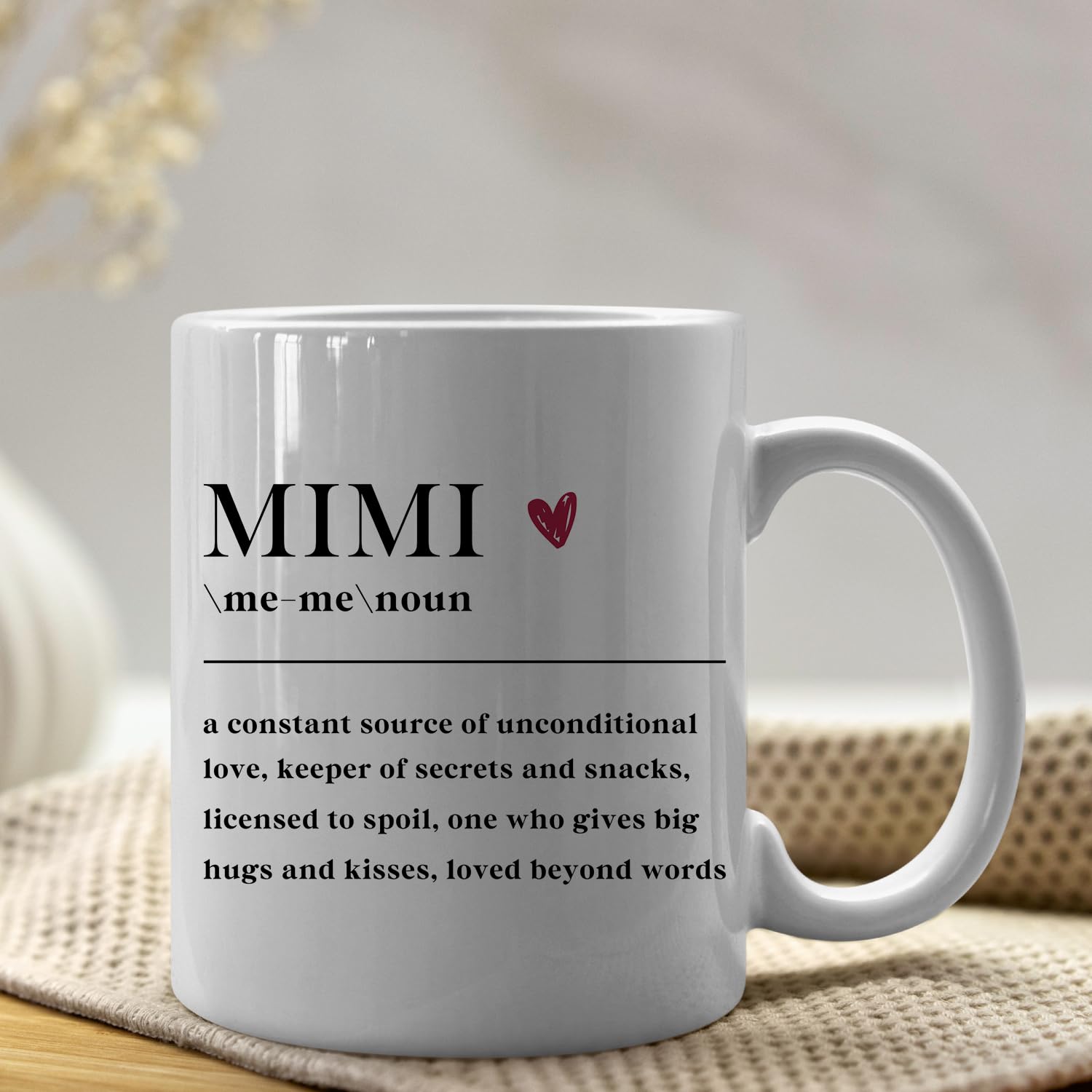 IWXYI Grandma Mimi Definition Mug after washing demonstrates dishwasher safe feature