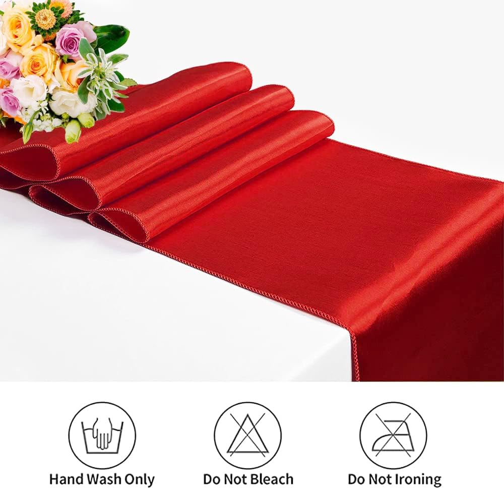 IYARKAI red satin table runner adds elegant glow to banquet tables