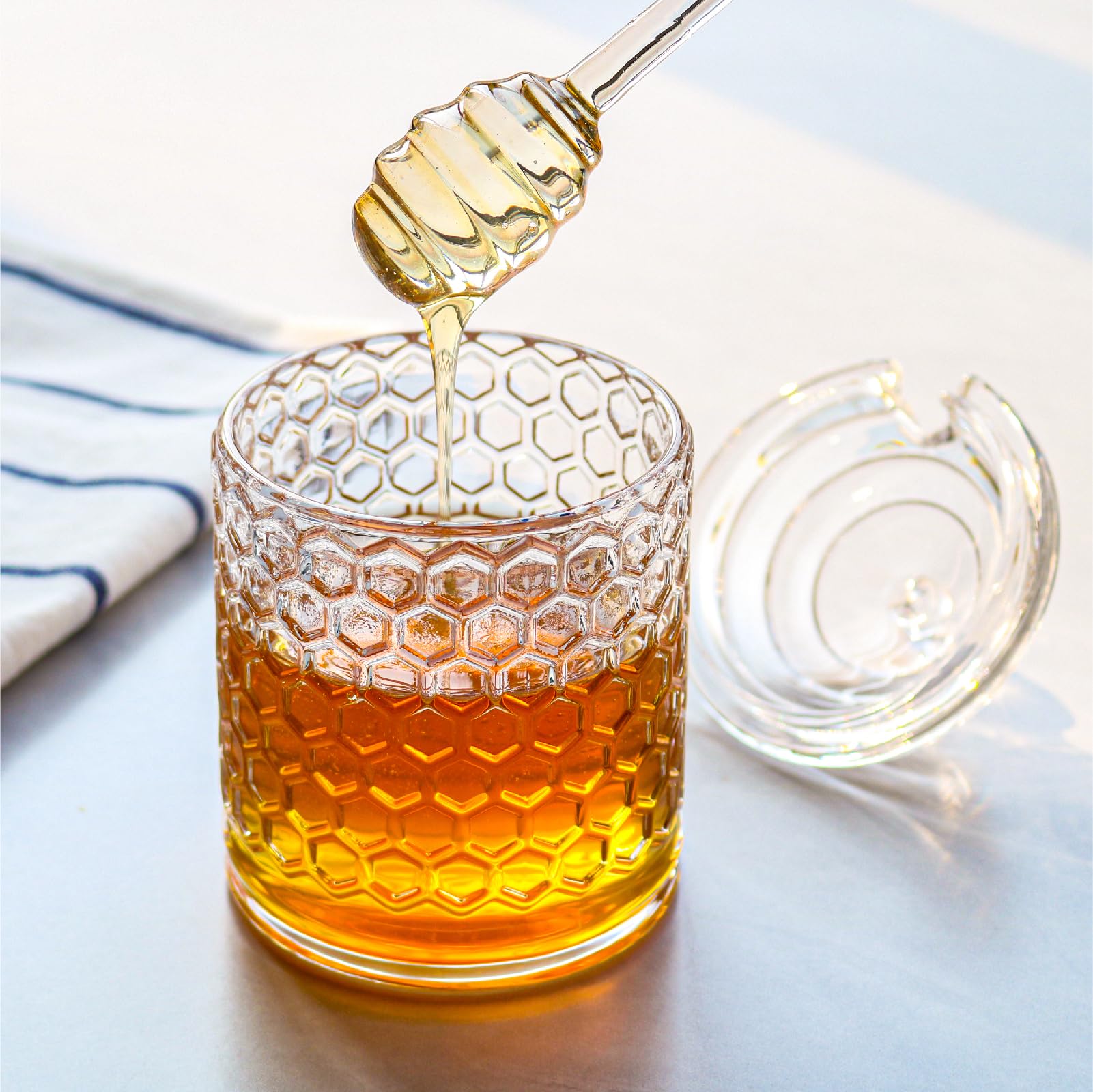 Iyulania honeycomb-design jar adds decorative touch to kitchen.