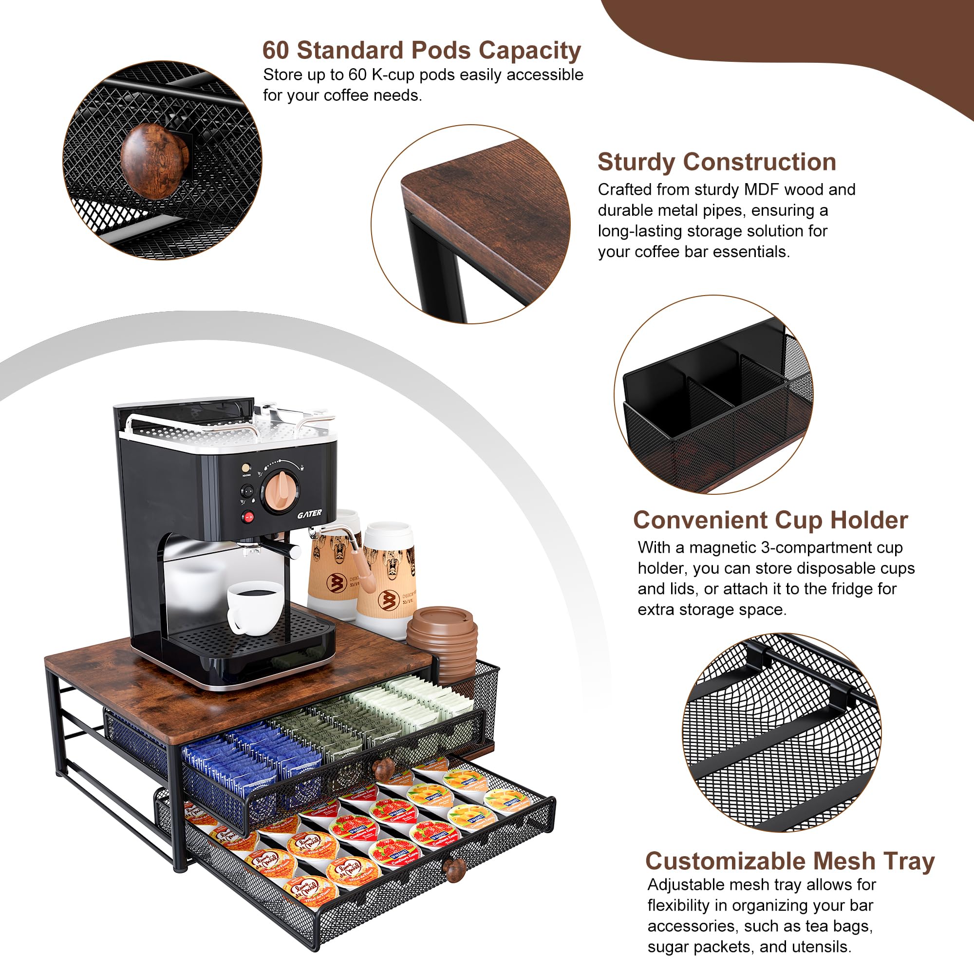 IZLIF adjustable dividers adapt drawer space for pods, tea bags, or sugar packets.