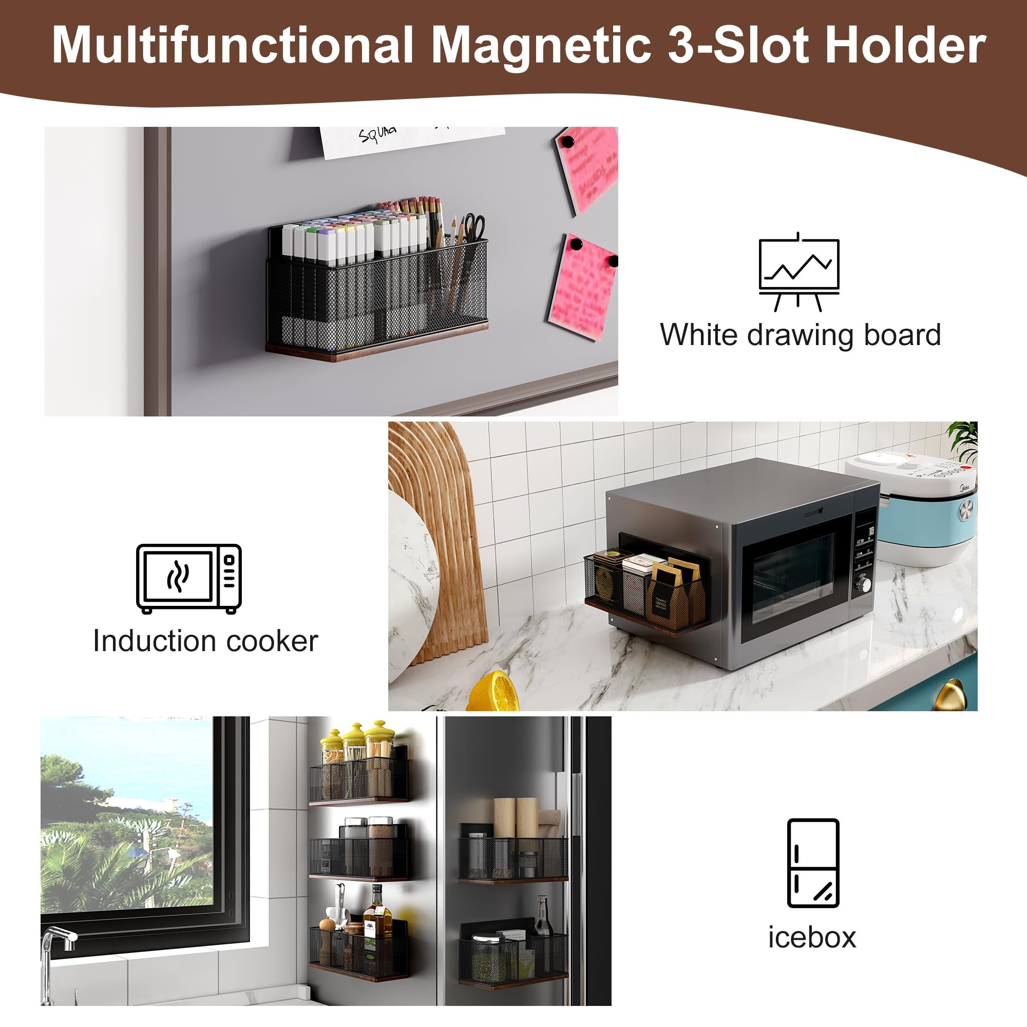 IZLIF magnetic organizer attachment fits fridge side or chalkboard for extra storage.