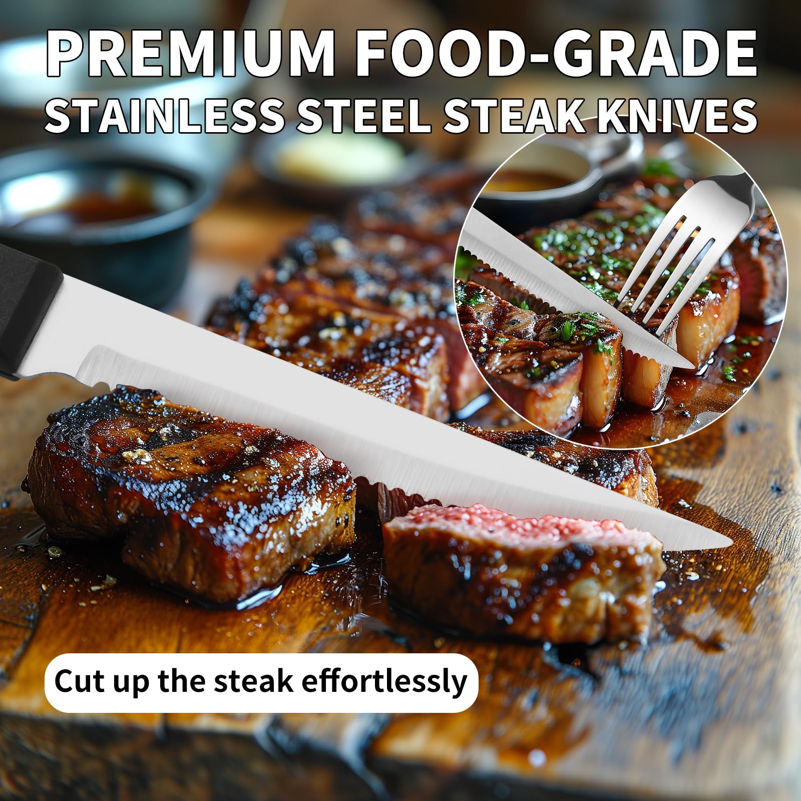 Izurok steak knives glide through meat with precision.