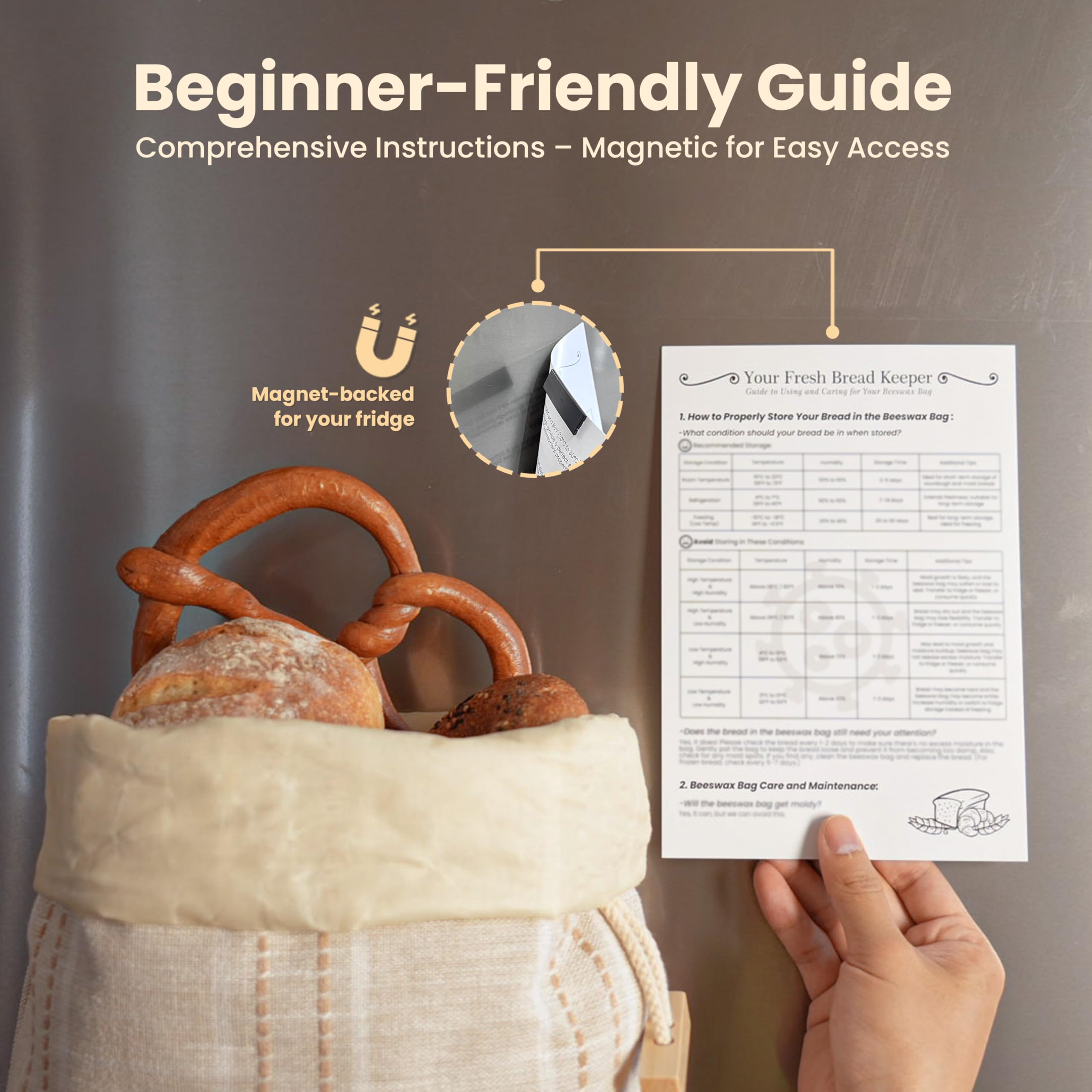 JACYAO'S bread bag outer layer inkless printed linen and beeswax inner lining