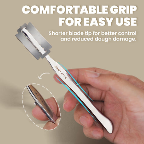 JACYAO'S bread lame ergonomic-handle image shows comfortable grip during scoring.