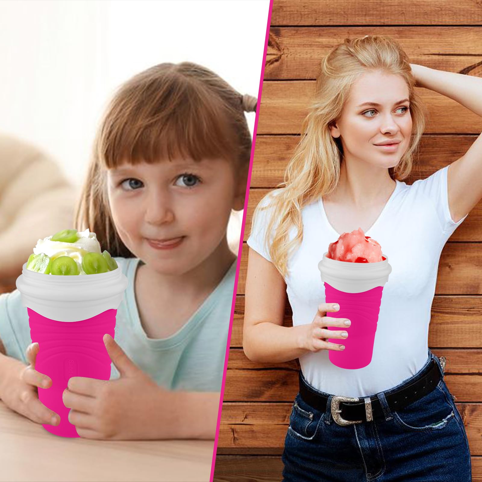 Jairuty portable smoothie squeeze cup shows easy squeeze action