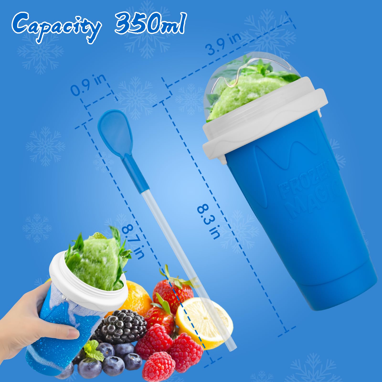 Jairuty Slushie Cup blue 2 in 1 spoon and straw for mess free serving