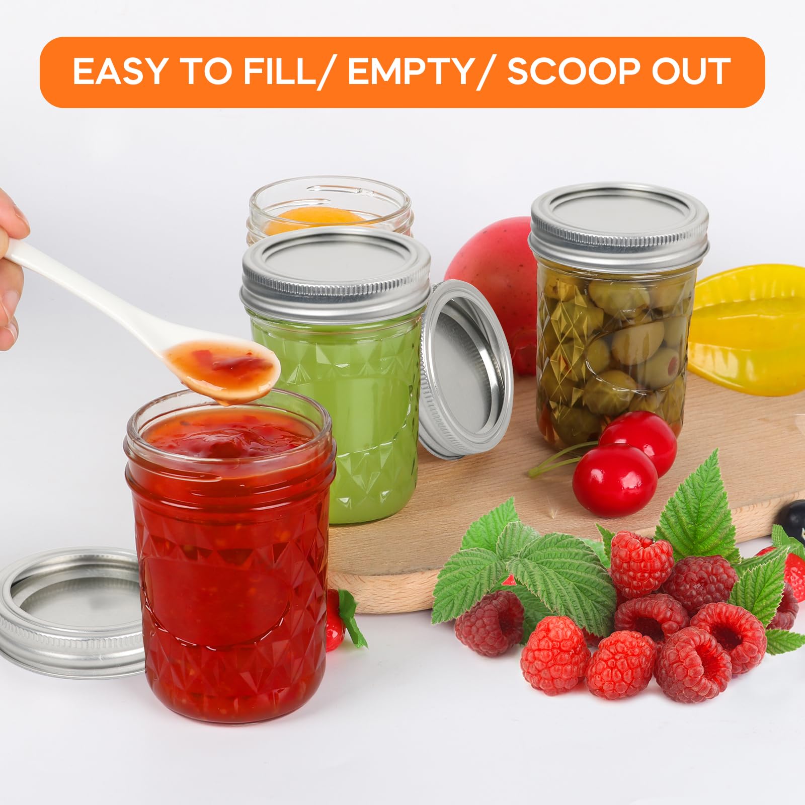 Jaisie.W 8oz jar ideal for jams, jellies, sauces, and spreads.