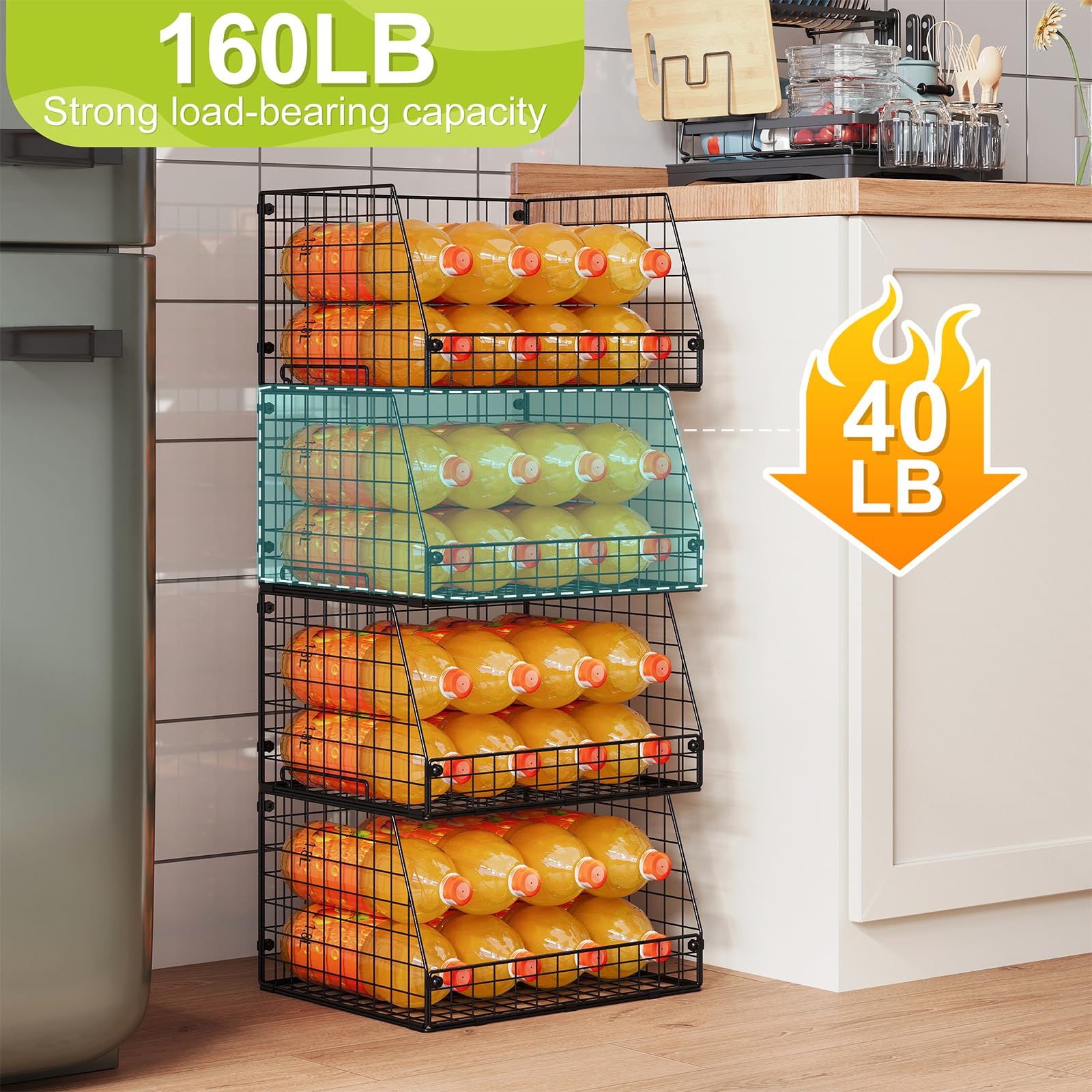 Jakyitvi 4-pack kitchen organizers for produce, snacks, and cans.