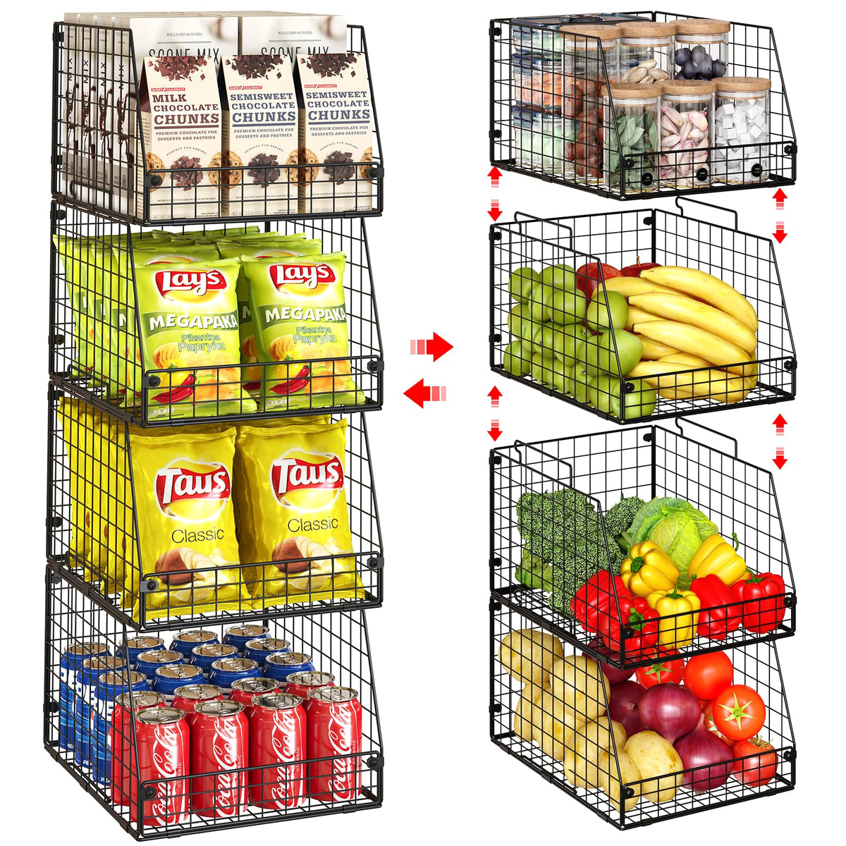 Jakyitvi 4-pack stackable basket front view, easy access to produce.