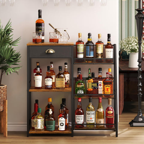 Jakyitvi liquor cabinet with drawer—hidden storage for bar tools and napkins.