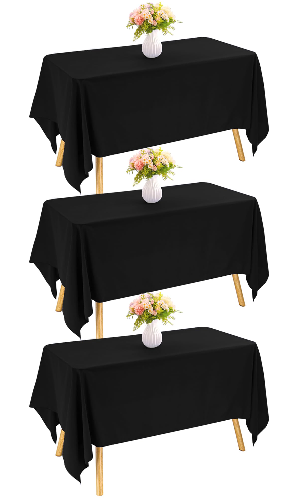 JALANCY 3-pack black rectangle tablecloth on a wedding reception table, elegant and versatile.
