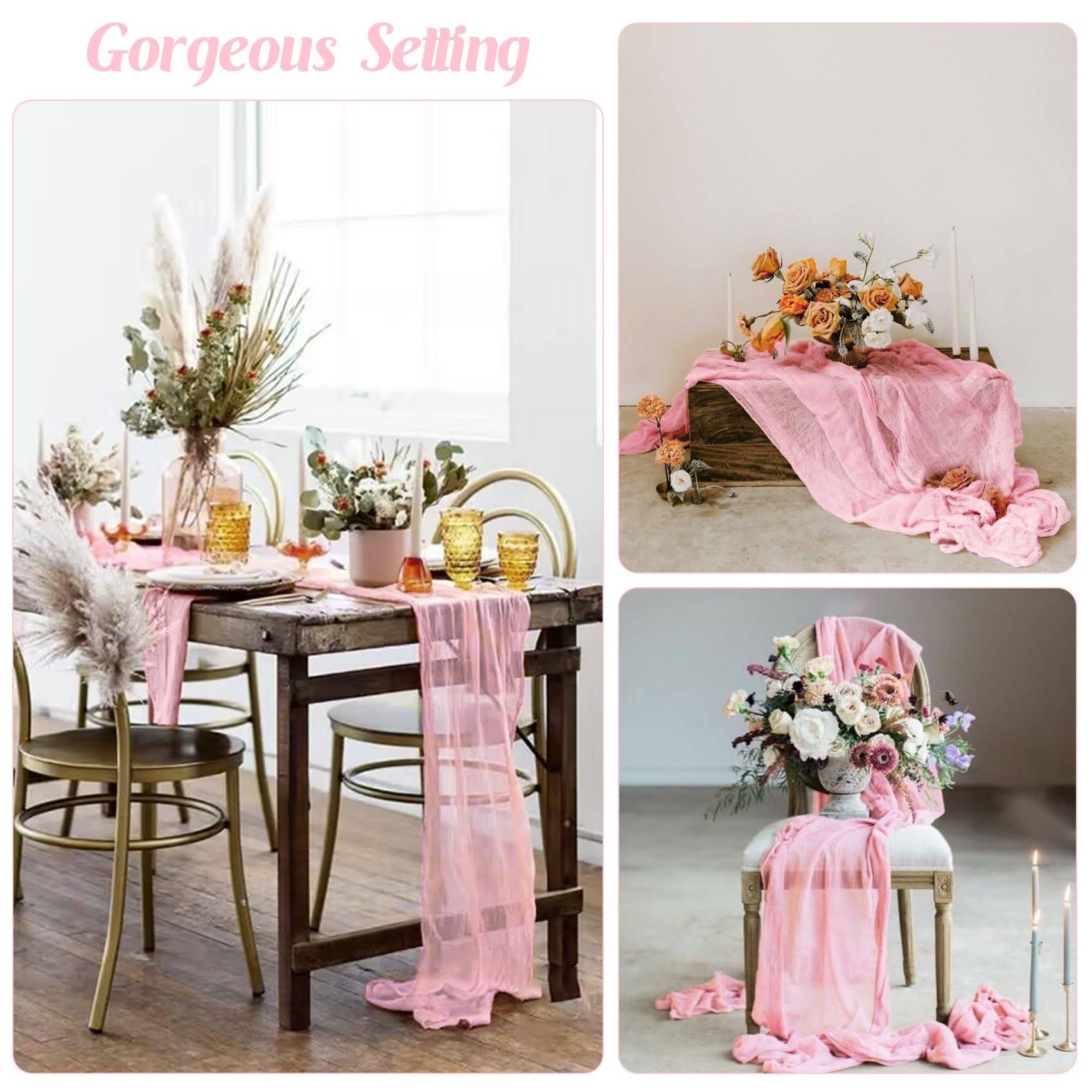 JALANCY pink cheesecloth table look for baby showers and parties.