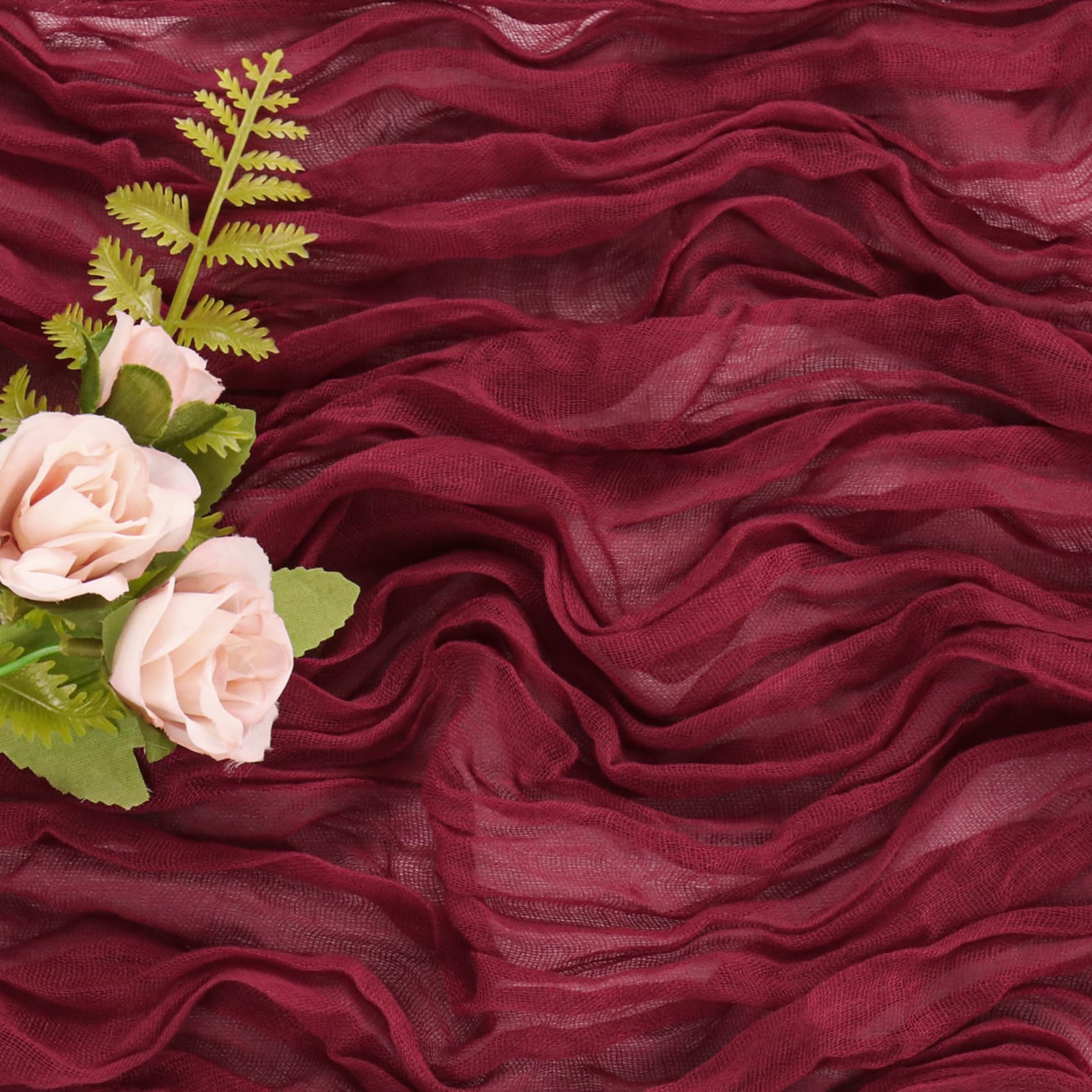 JALANCY burgundy cheesecloth table runner used for gift wrapping and table accents