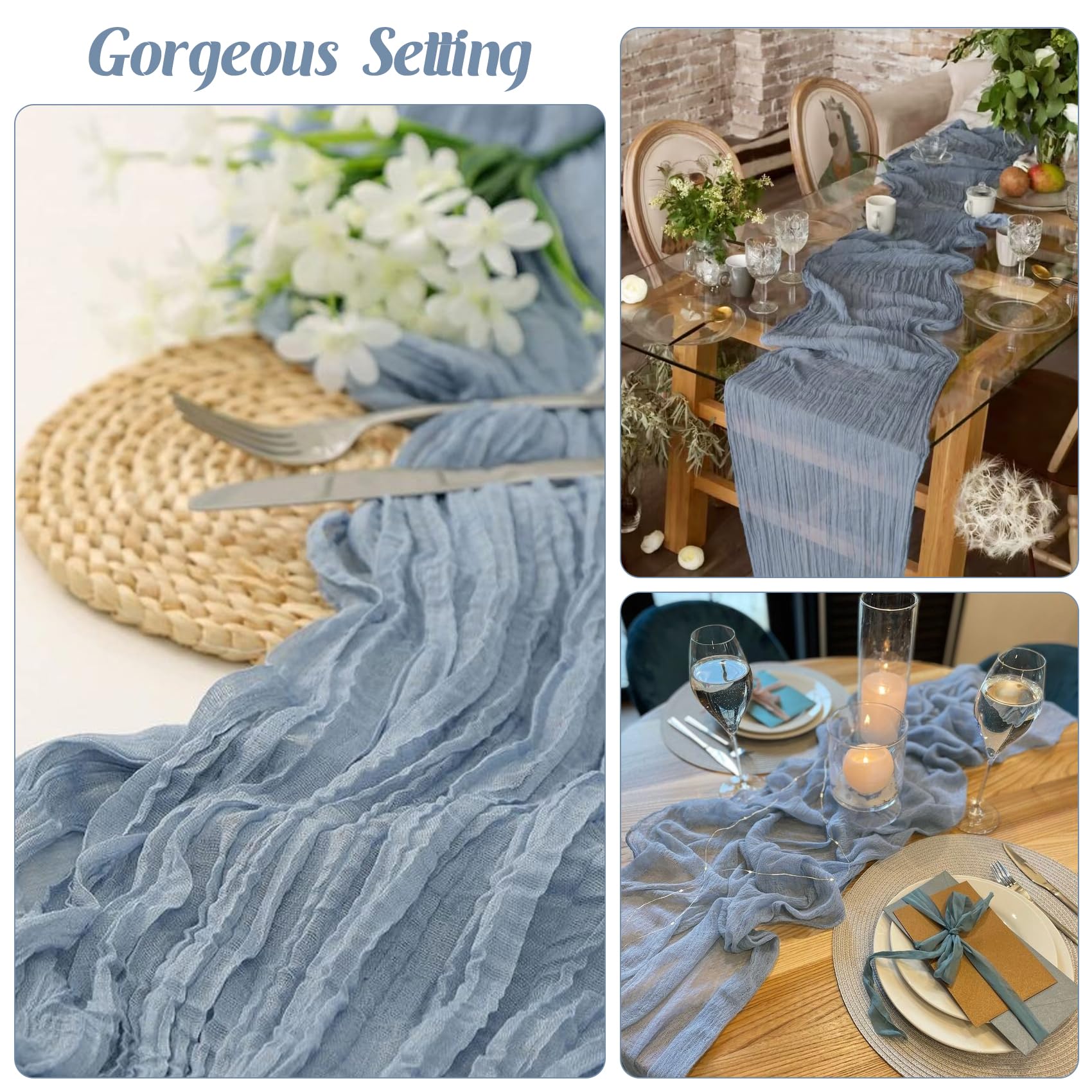 JALANCY dusty blue arch-drapery with table runner for elegant spaces