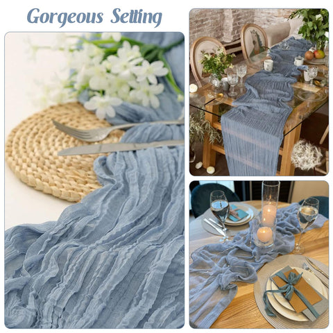 JALANCY dusty blue arch-drapery with table runner for elegant spaces