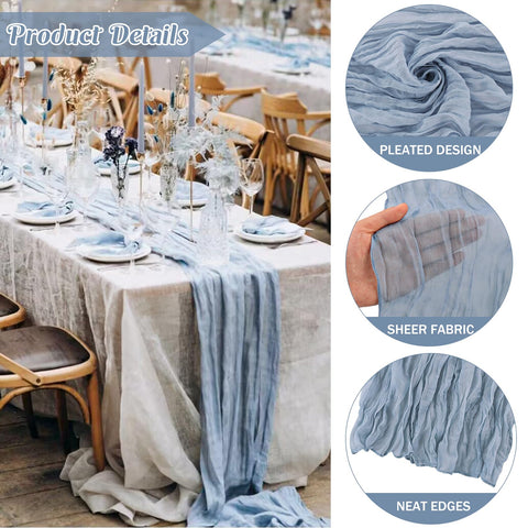 JALANCY dusty blue gauze table runner ideal for wedding drapery and decor