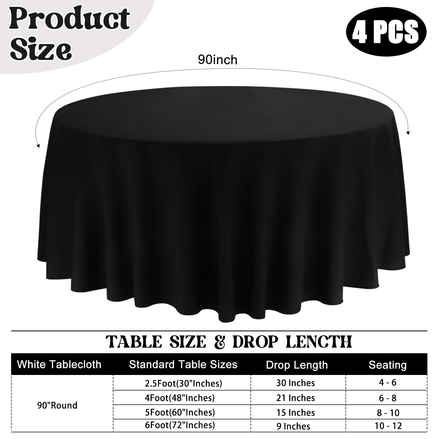 JALANCY four-pack tablecloths in black packaging show durable, washable fabric