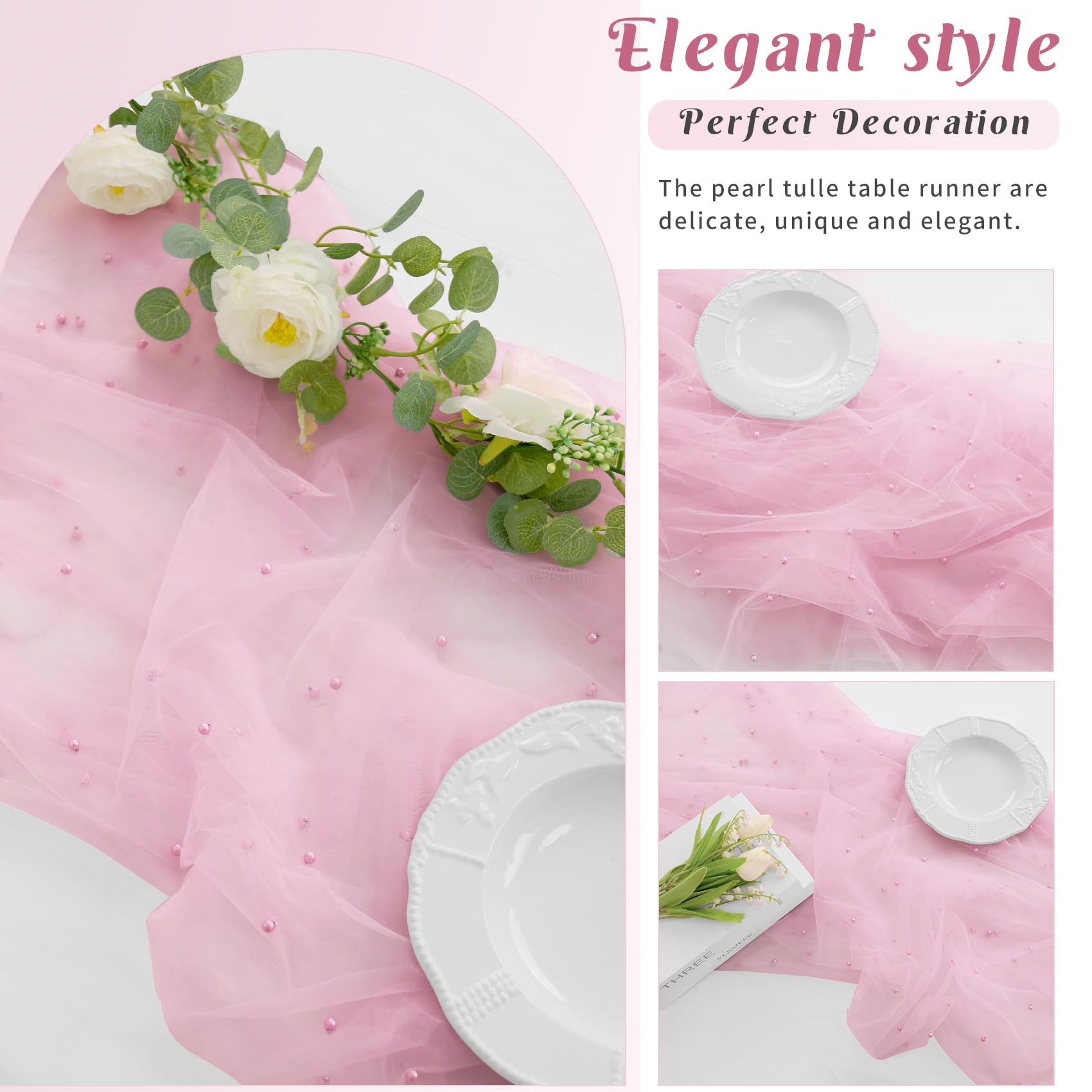 JALANCY pearl table runner with draped edge over dessert table enhancing dessert display.