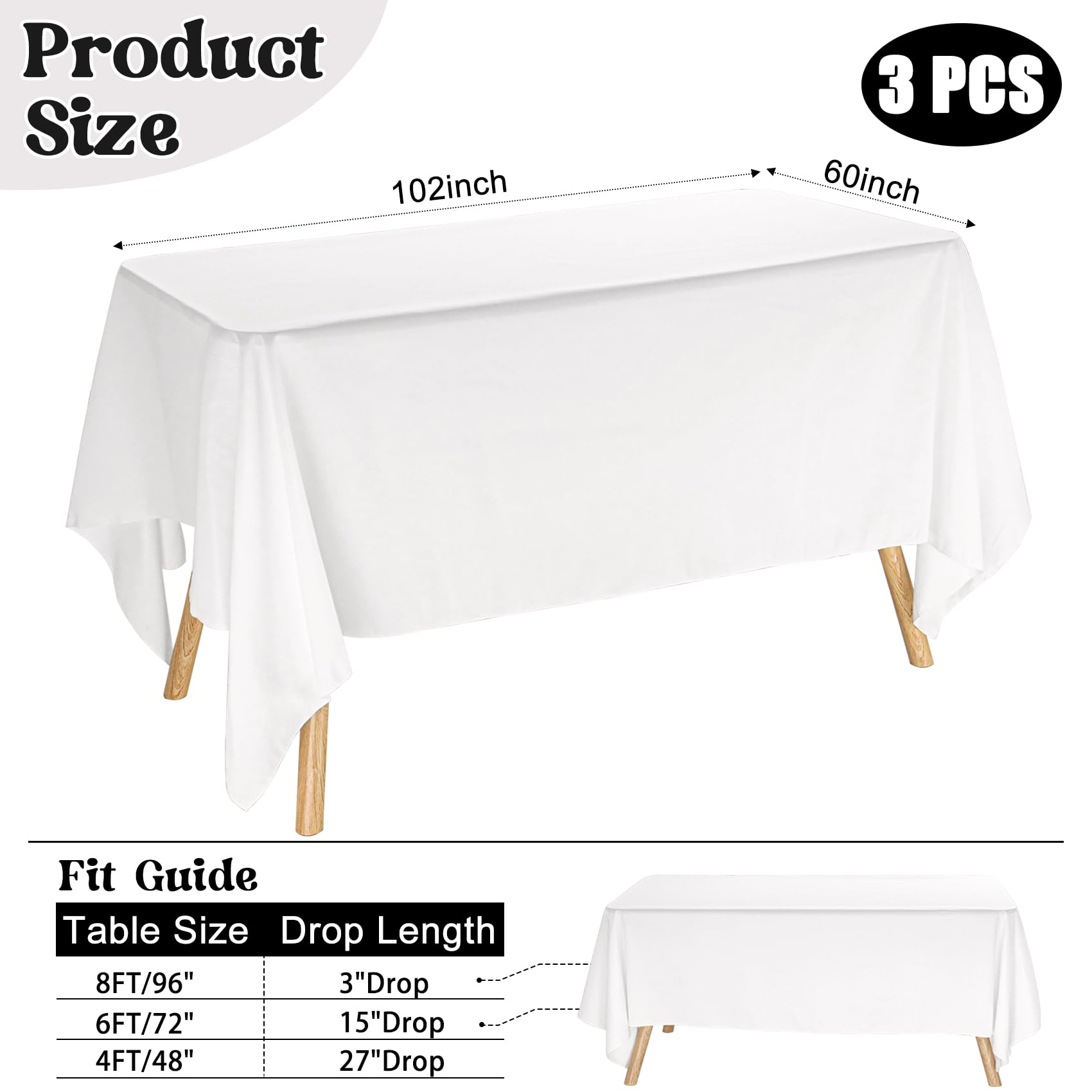 JALANCY rectangle tablecloth 60x102 white pack of 3 close-up view