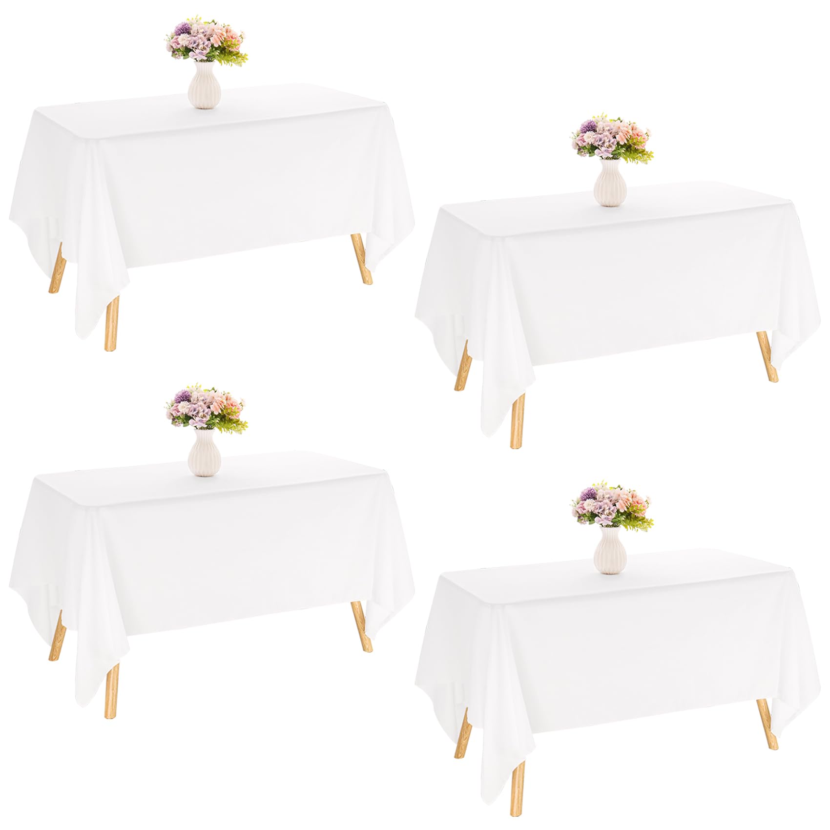 JALANCY four-pack white rectangle tablecloth draped on a long table, perfect for weddings.