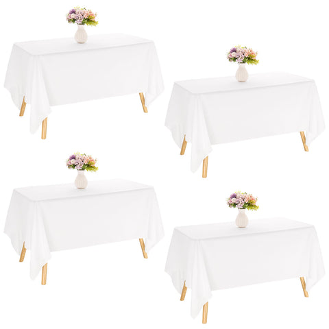 JALANCY four-pack white rectangle tablecloth draped on a long table, perfect for weddings.