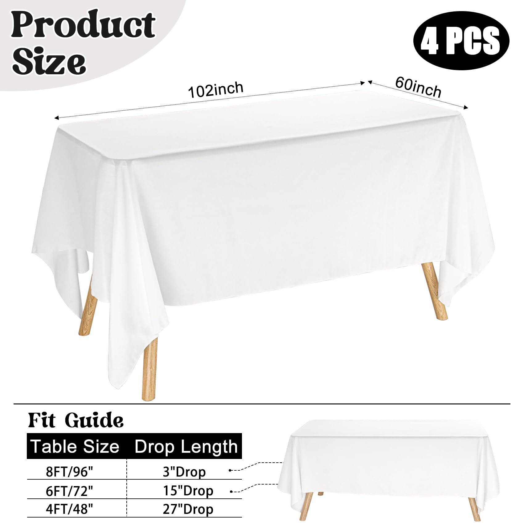 JALANCY white tablecloth close-up shows neat stitching and hems.